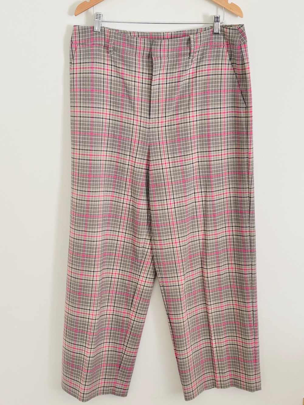 ON 34th High-Rise Plaid Trousers